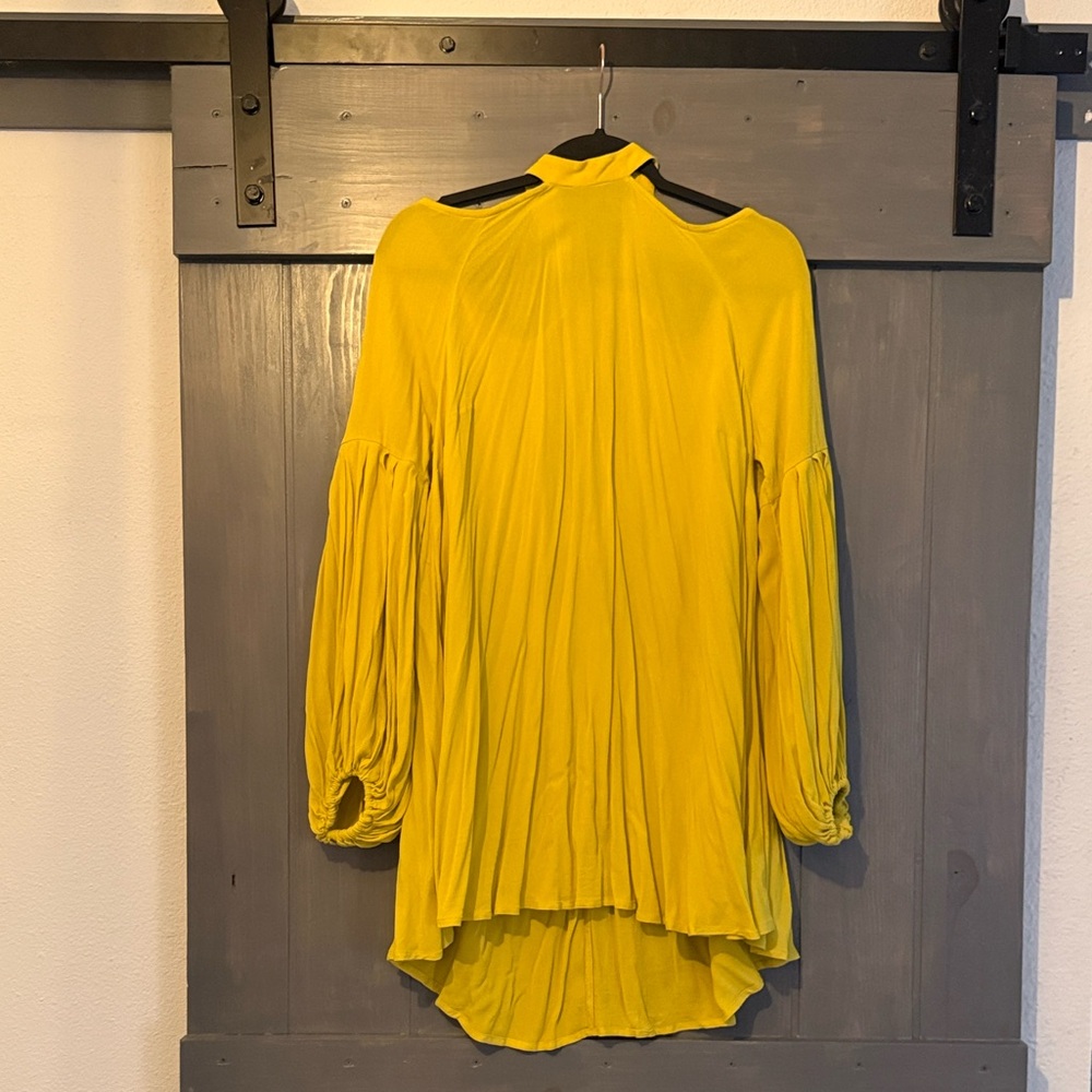 Free People Yellow Drift Away Cold-Shoulder Mini Dress